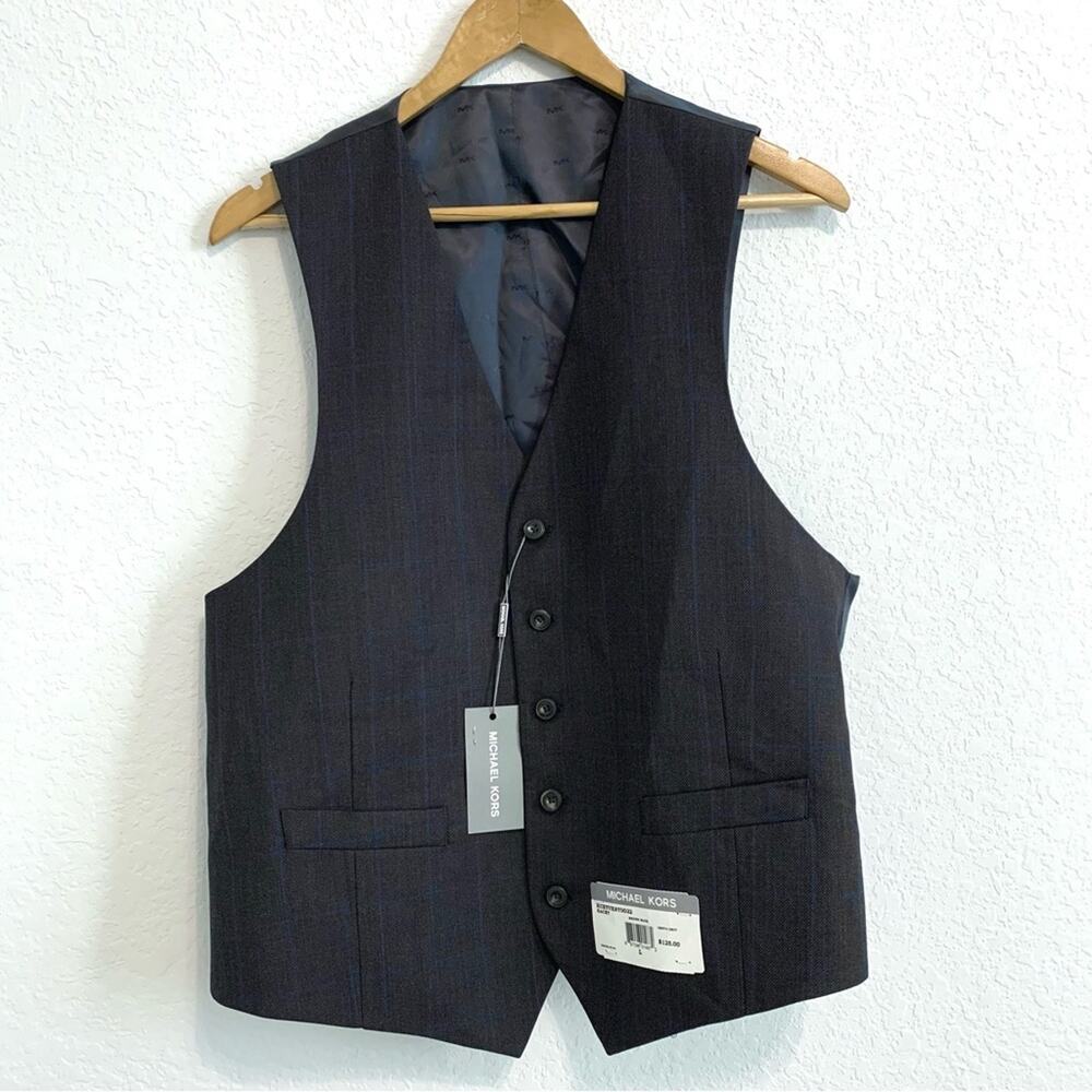 Michael Kors Gray Blue Birdseye Windowpane Plaid Suit Vest NWT